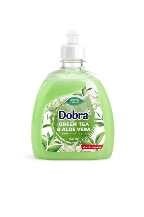 Рідке туалетне крем-мило ТМ "Dobra", "Зелений чай і Алое вера" з дозатором 500мл